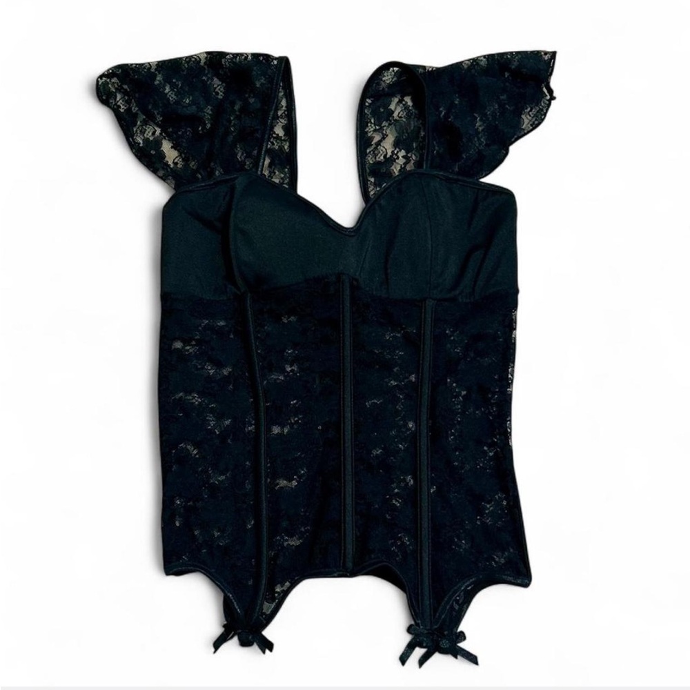 Spellbound Boutique Black Lace Floral Sheer Detachable Sleeves Corset Top Large